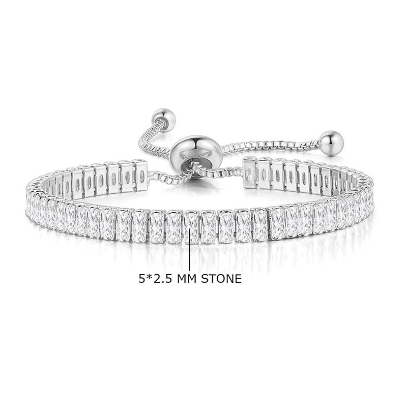 Jewels Galaxy Silver Plated Rectangular Cut CZ White Matrix Anti Tarnish Tennis Bracelet
