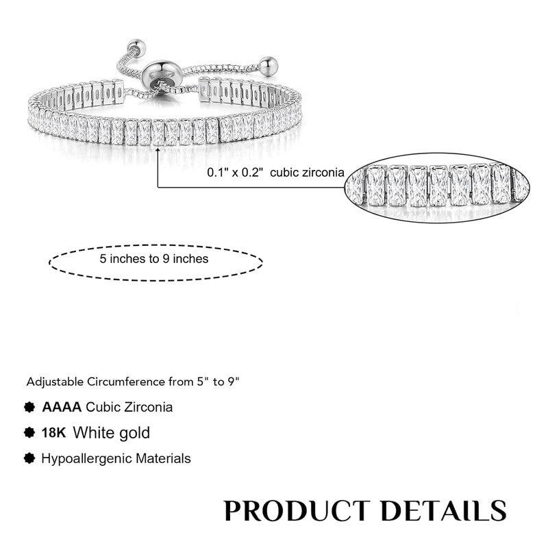 Jewels Galaxy Silver Plated Rectangular Cut CZ White Matrix Anti Tarnish Tennis Bracelet