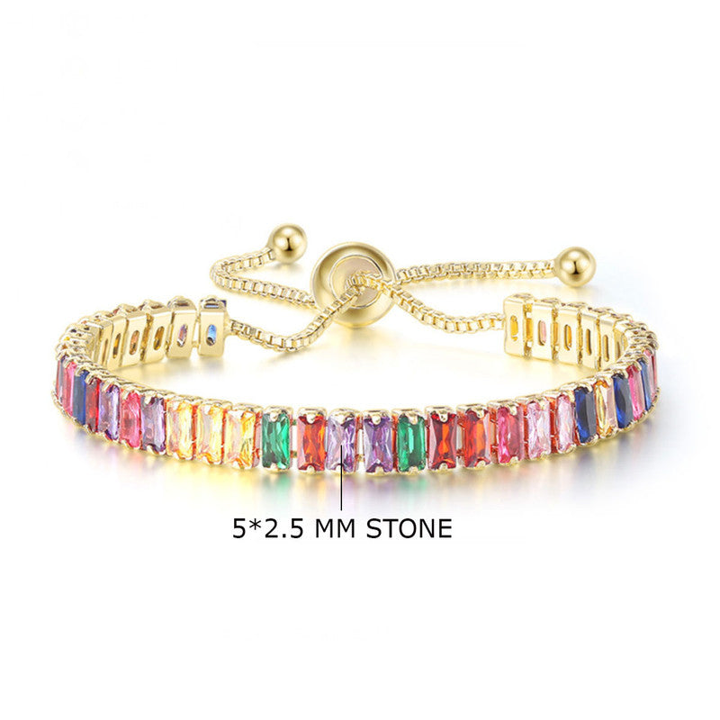 Jewels Galaxy Gold Plated Rectangular Cut Cubic Zirconia Multicolor Matrix Tennis Bracelet