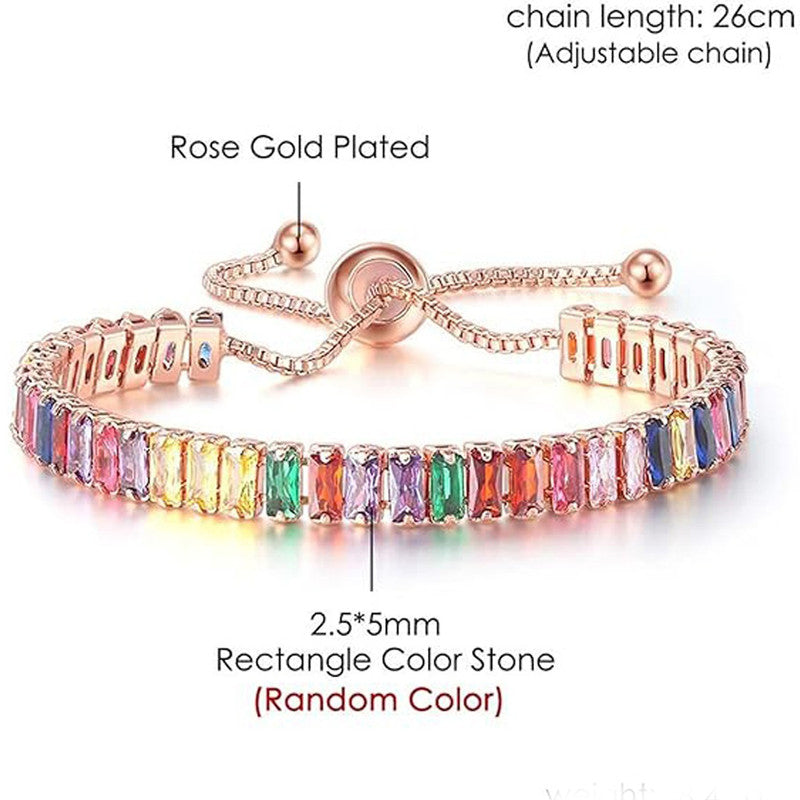 Jewels Galaxy Rose Gold Plated Rectangular Cut CZ Multicolor Matrix Tennis Bracelet