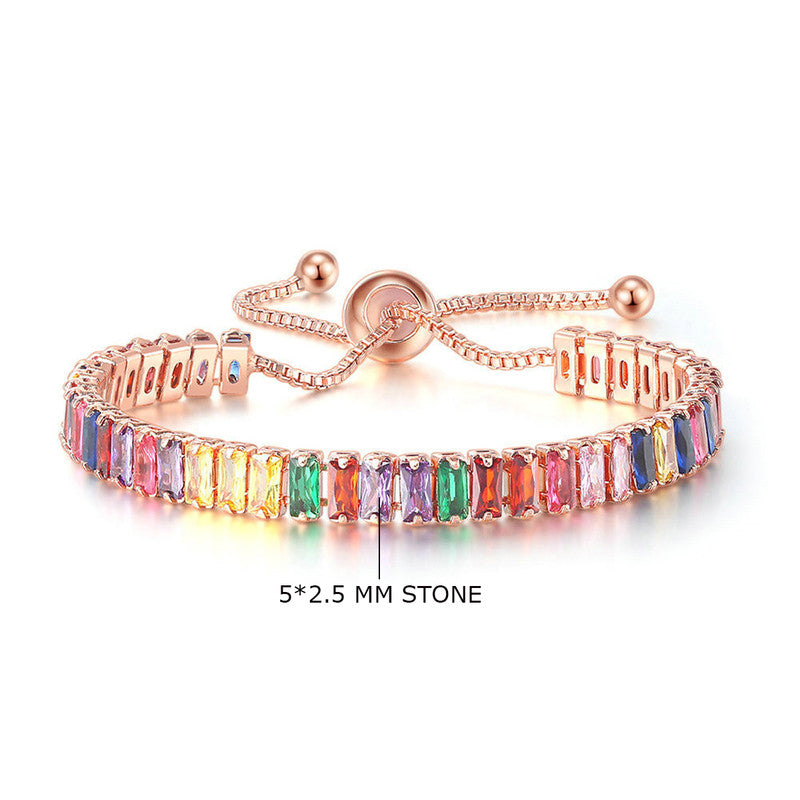 Jewels Galaxy Rose Gold Plated Rectangular Cut CZ Multicolor Matrix Tennis Bracelet