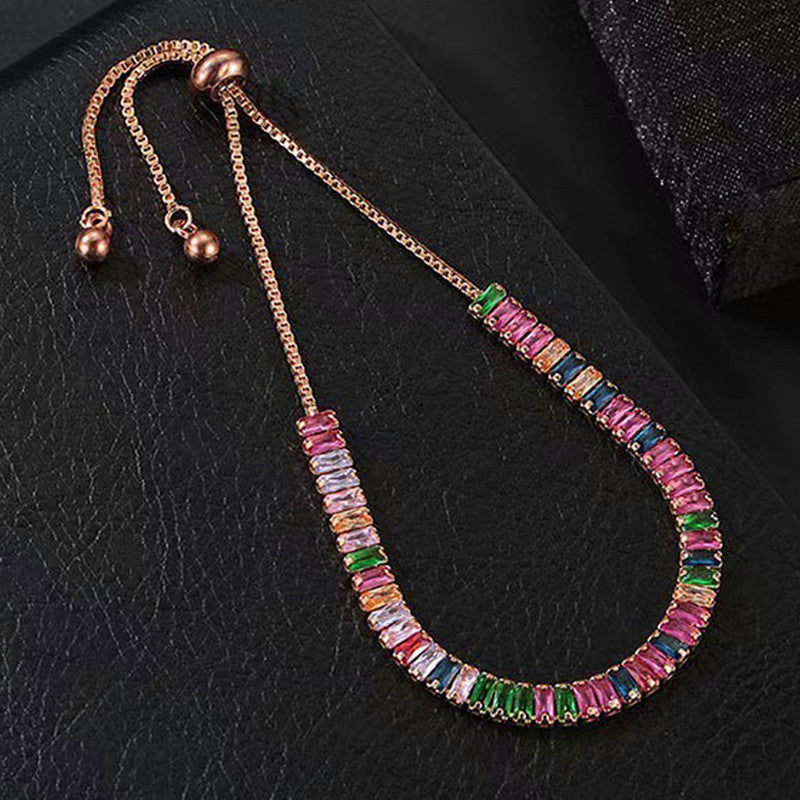 Jewels Galaxy Rose Gold Plated Rectangular Cut CZ Multicolor Matrix Tennis Bracelet