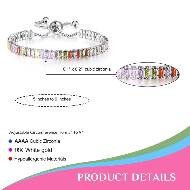 Jewels Galaxy Silver Plated Rectangular Cut CZ Multicolor Matrix Anti Tarnish Tennis Bracelet