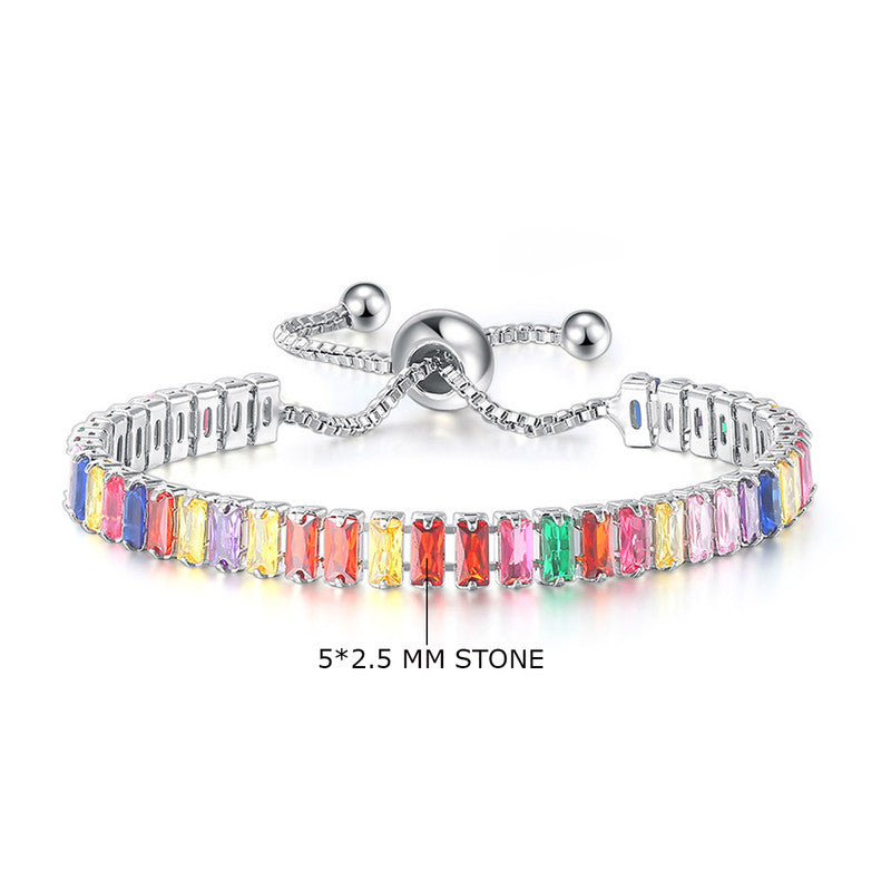 Jewels Galaxy Silver Plated Rectangular Cut CZ Multicolor Matrix Anti Tarnish Tennis Bracelet