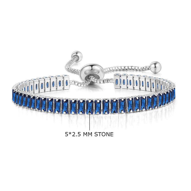 Jewels Galaxy Silver Plated Rectangular Cut CZ Navy Blue Matrix Anti Tarnish Tennis Bracelet