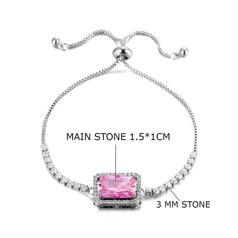 Jewels Galaxy Silver Plated Rectangular Crystal Studded Matrix Anti Tarnish Tennis Bracelet