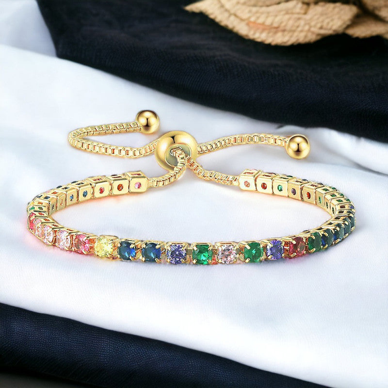 Jewels Galaxy Gold Plated Round Cut Cubic Zirconia Matrix Tennis Bracelet