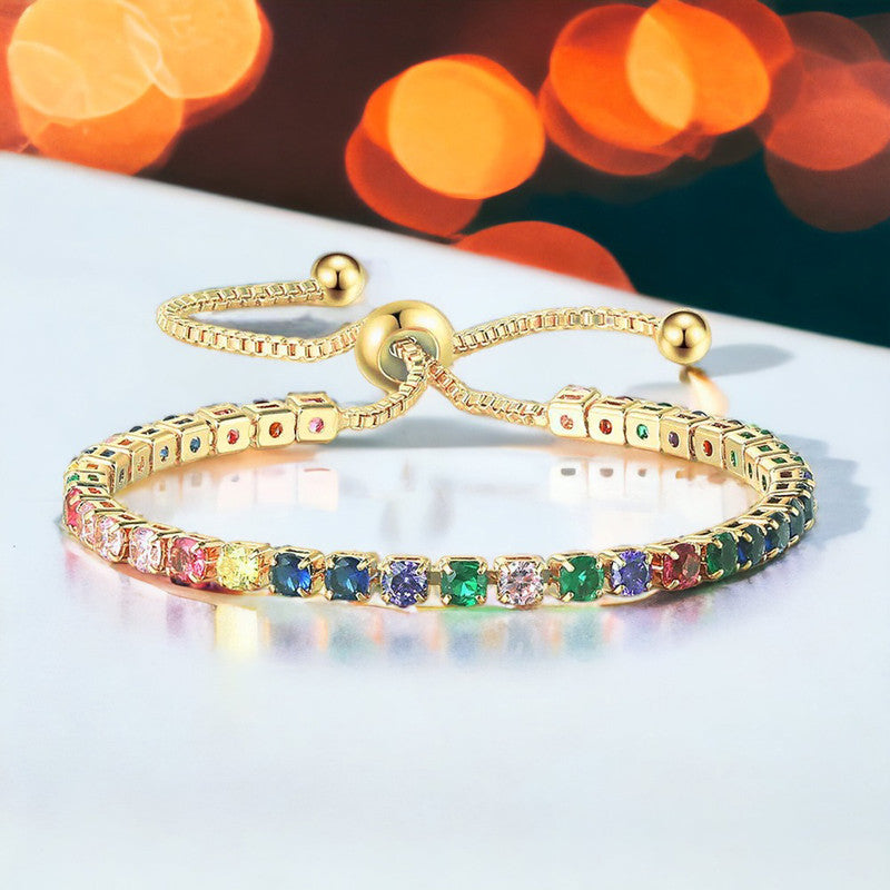 Jewels Galaxy Gold Plated Round Cut Cubic Zirconia Matrix Tennis Bracelet