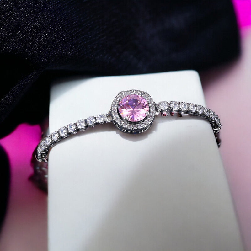 Jewels Galaxy Silver Plated Round Crystal Studded Matrix Anti Tarnish Tennis Bracelet