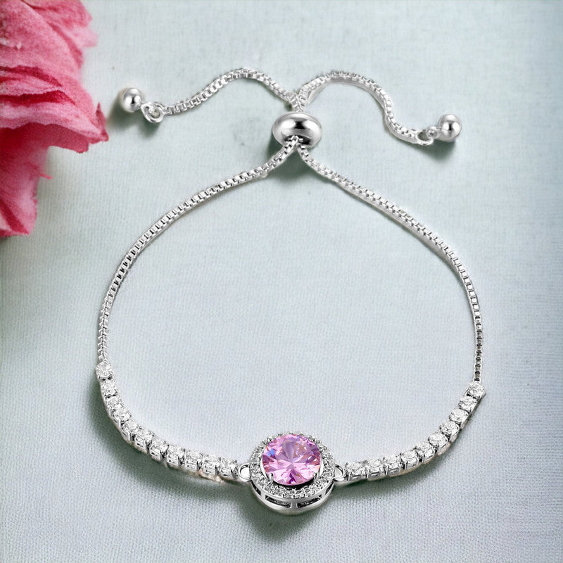 Jewels Galaxy Silver Plated Round Crystal Studded Matrix Anti Tarnish Tennis Bracelet
