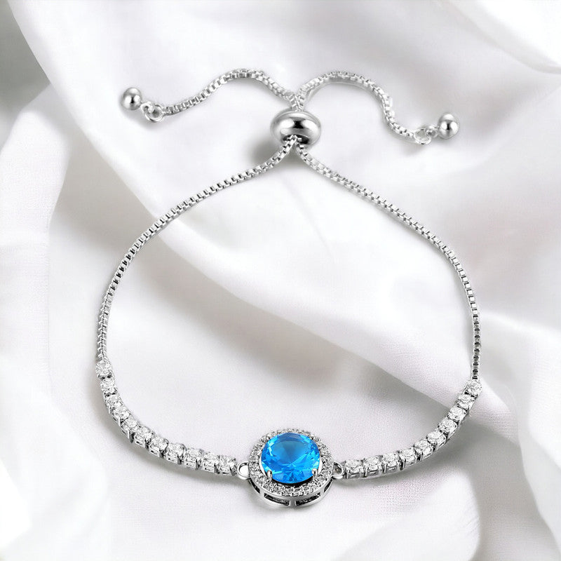 Jewels Galaxy Silver Plated Round Crystal Studded Matrix Anti Tarnish Tennis Bracelet
