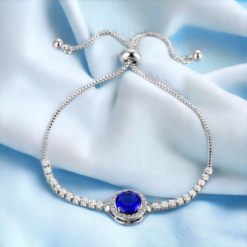 Jewels Galaxy Silver Plated Round Crystal Studded Matrix Anti Tarnish Tennis Bracelet