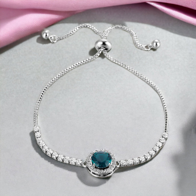 Jewels Galaxy Silver Plated Round Crystal Studded Matrix Anti Tarnish Tennis Bracelet
