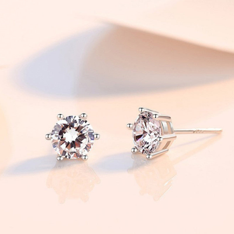 Jewels Galaxy Silver Plated Crystal Studded Anti Tarnish Circular Solitaire Stud Earrings