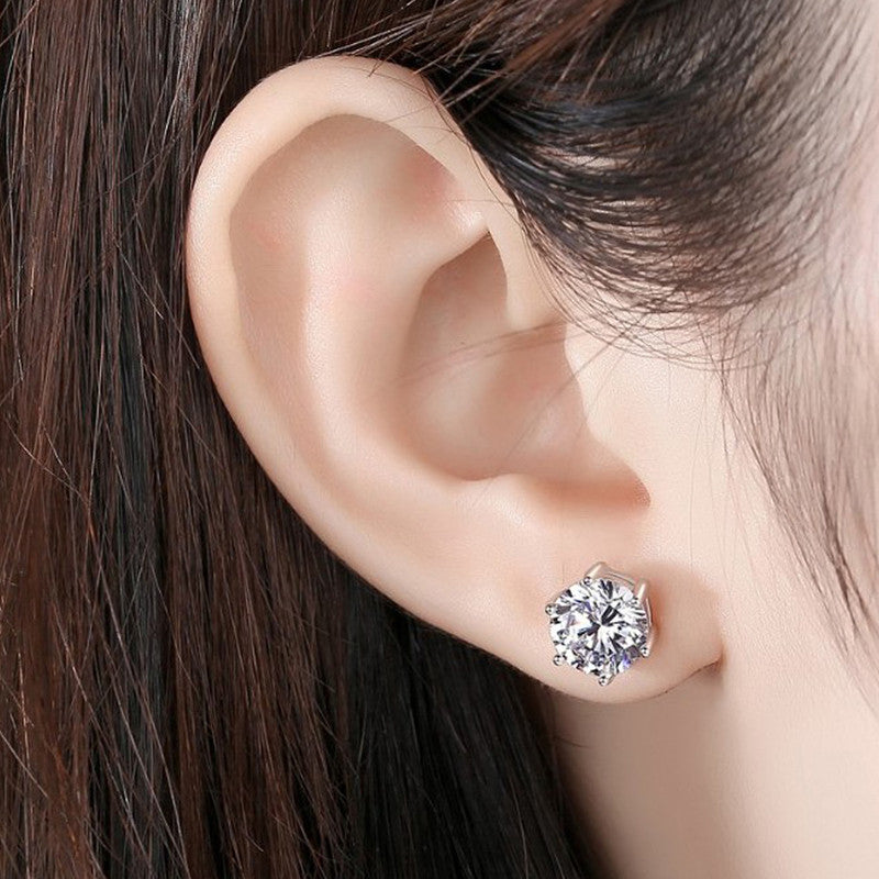 Jewels Galaxy Silver Plated Crystal Studded Anti Tarnish Circular Solitaire Stud Earrings
