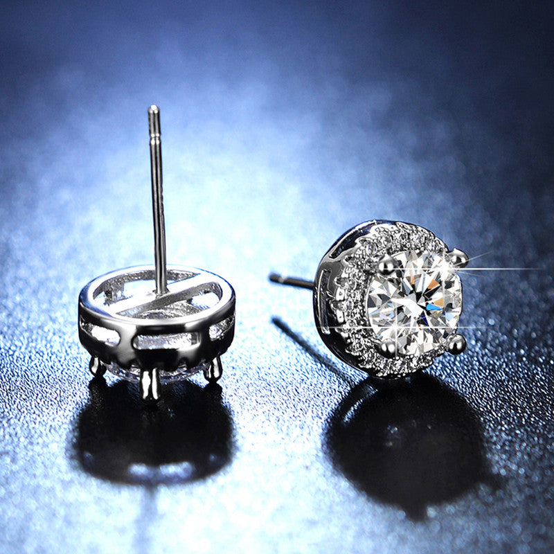 Jewels Galaxy Silver Plated AD Studded Beautiful Circular Solitaire Stud Earrings