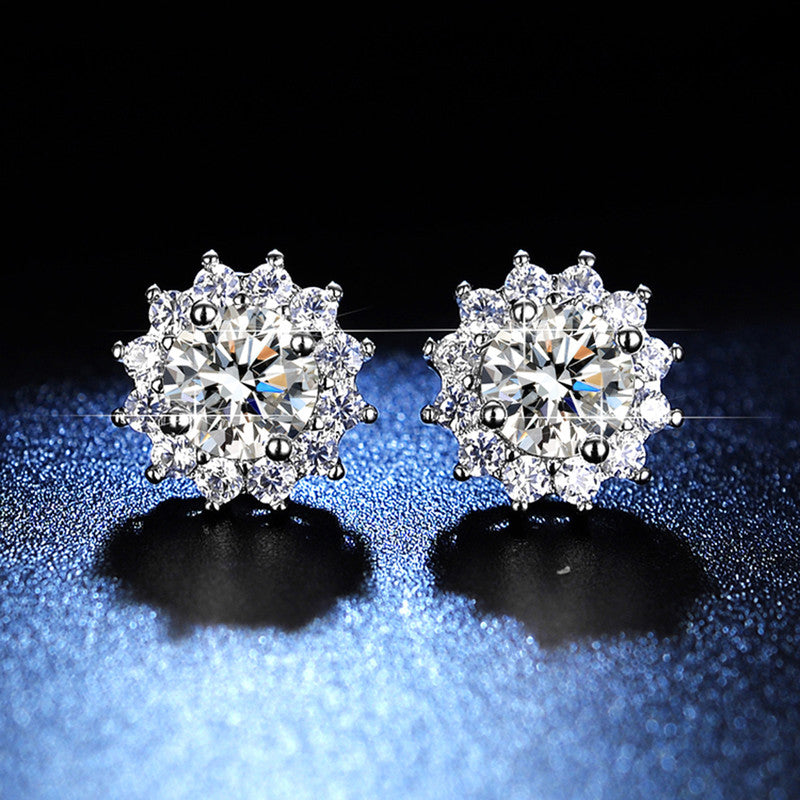 Jewels Galaxy Silver Plated AD Studded Anti Tarnish Floral Solitaire Stud Earrings
