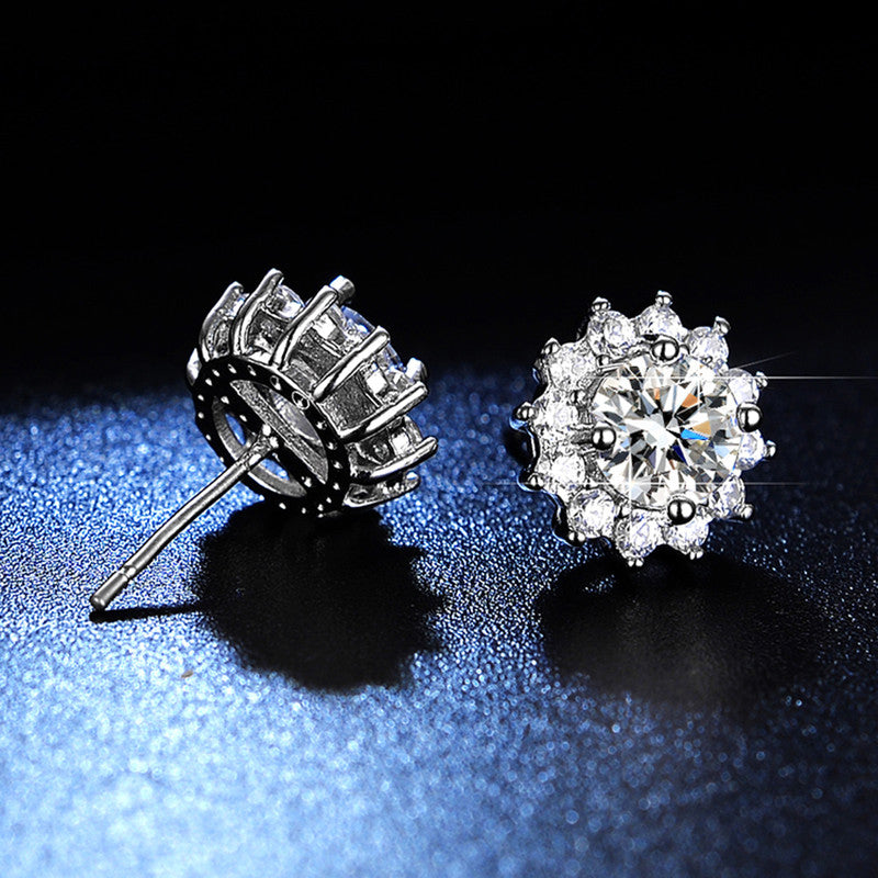 Jewels Galaxy Silver Plated AD Studded Anti Tarnish Floral Solitaire Stud Earrings