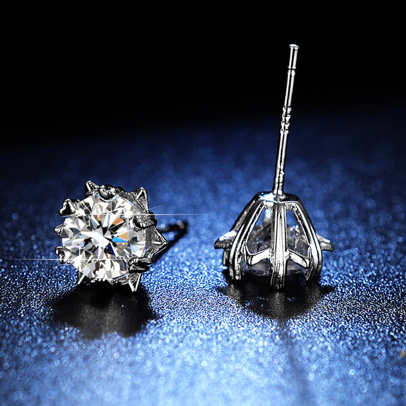 Jewels Galaxy Silver Plated AD Studded Anti Tarnish Star Shaped Solitaire Stud Earrings