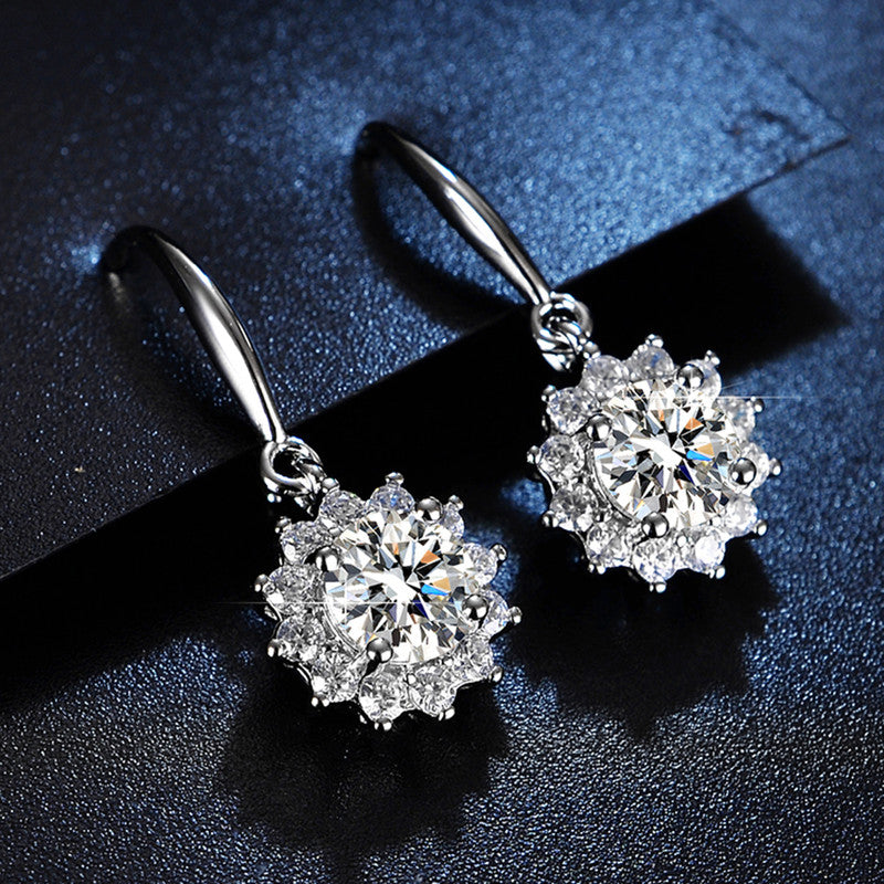 Jewels Galaxy Silver Plated Crystal Studded Anti Tarnish Floral Solitaire Drop Earrings