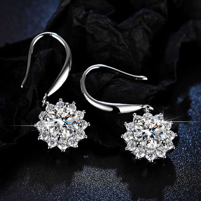Jewels Galaxy Silver Plated Crystal Studded Anti Tarnish Floral Solitaire Drop Earrings