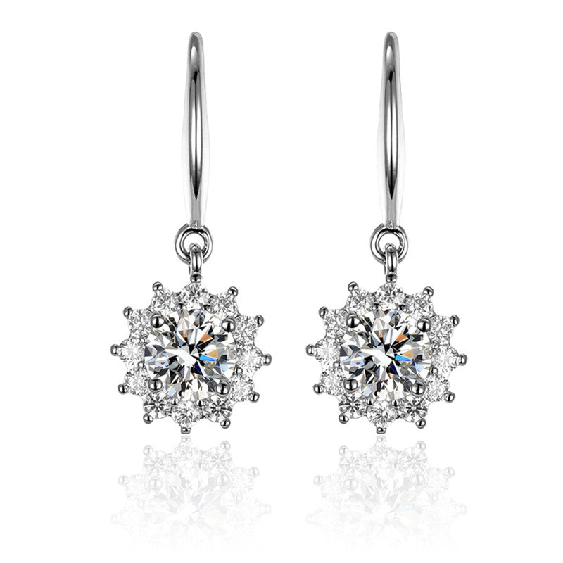 Jewels Galaxy Silver Plated Crystal Studded Anti Tarnish Floral Solitaire Drop Earrings
