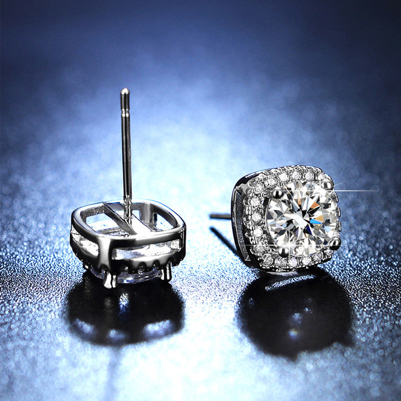 Jewels Galaxy Silver Plated Crystal Studded Geometrical Anti Tarnish Solitaire Stud Earrings