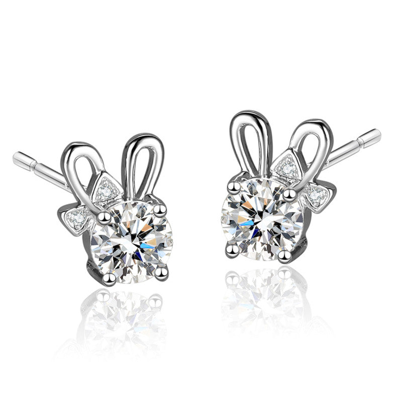 Jewels Galaxy Silver Plated Crystal Studded Unique Bow Tie Clip Solitaire Stud Earrings