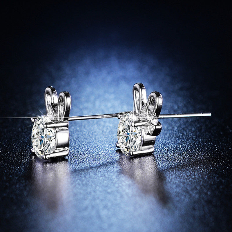 Jewels Galaxy Silver Plated Crystal Studded Unique Bow Tie Clip Solitaire Stud Earrings