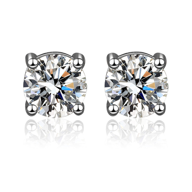 Jewels Galaxy Silver Plated Crystal Studded Anti Tarnish Circular Solitaire Stud Earrings