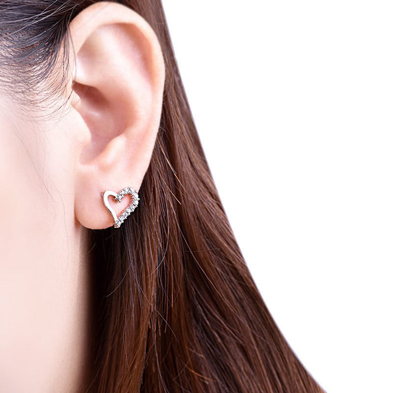 Jewels Galaxy Silver Plated American Diamond Studded Heart Shape Korean Stud Earrings