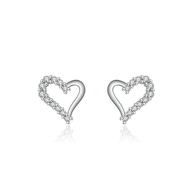 Jewels Galaxy Silver Plated American Diamond Studded Heart Shape Korean Stud Earrings