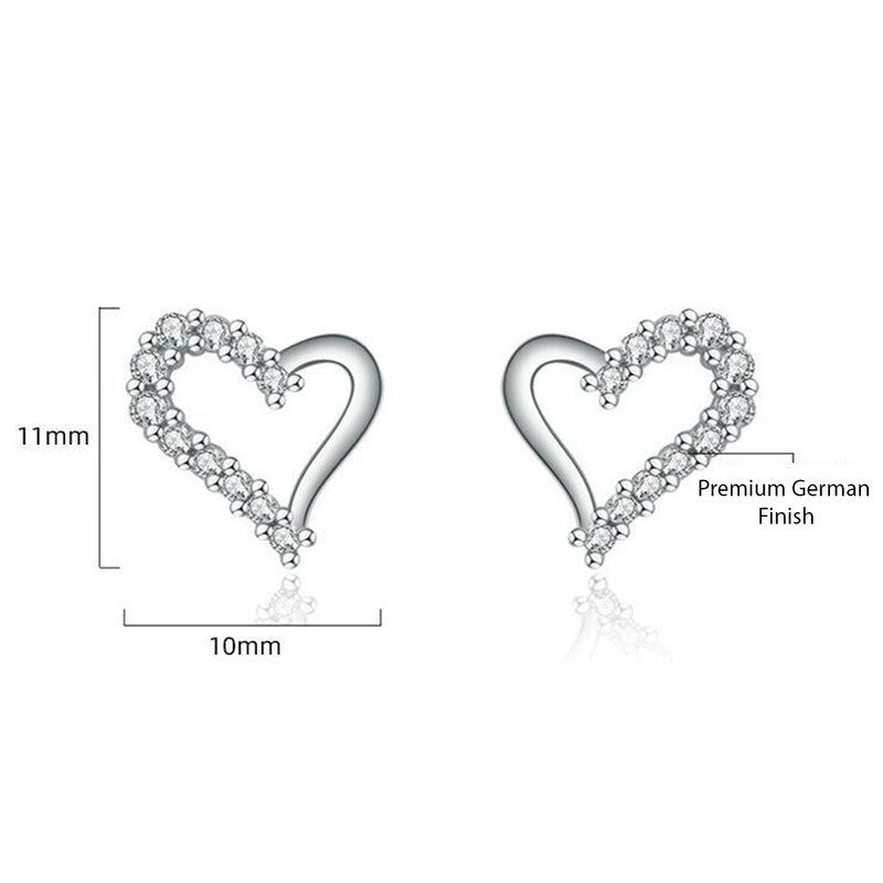 Jewels Galaxy Silver Plated American Diamond Studded Heart Shape Korean Stud Earrings