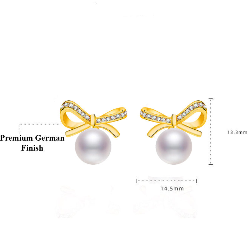 Jewels Galaxy Gold Plated American Diamond Studded Bow-Tie Shape Korean Stud Earrings
