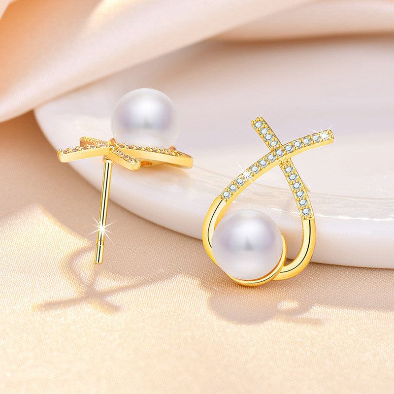 Jewels Galaxy Gold Plated American Diamond Studded Cross Shape Korean Stud Earrings