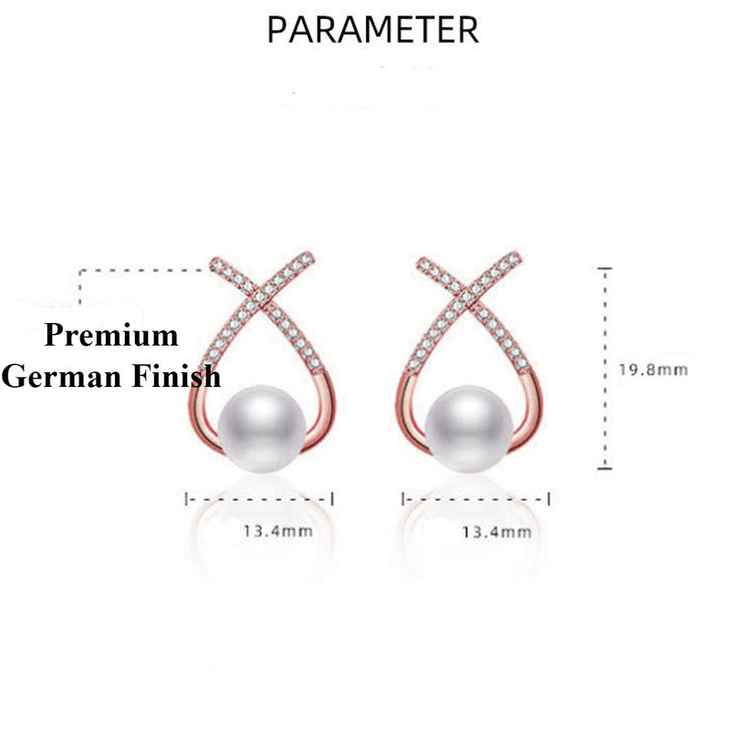 Jewels Galaxy Rose Gold Plated American Diamond Studded Cross Shape Korean Stud Earrings