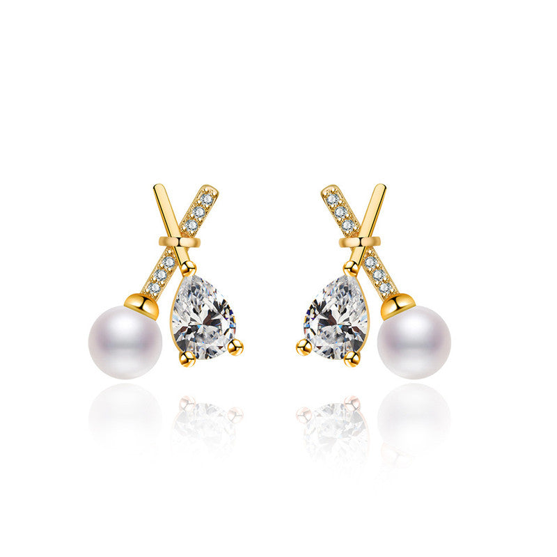 Jewels Galaxy Gold Plated American Diamond Studded Cross Shape Korean Stud Earrings