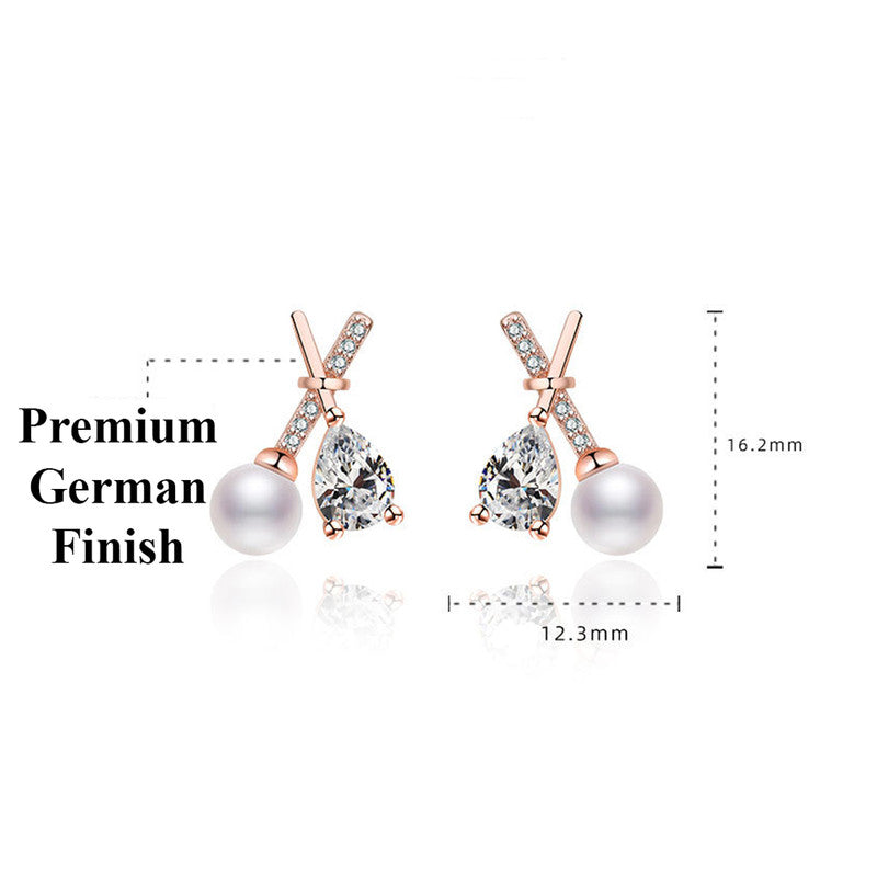 Jewels Galaxy Rose Gold Plated American Diamond Studded Cross Shape Korean Stud Earrings