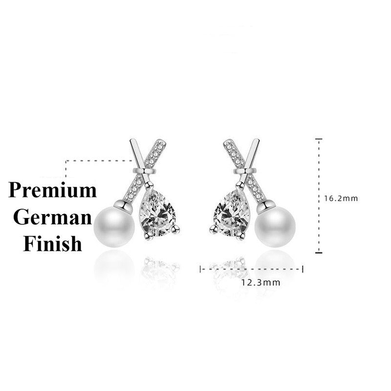 Jewels Galaxy Silver Plated American Diamond Studded Cross Shape Korean Stud Earrings