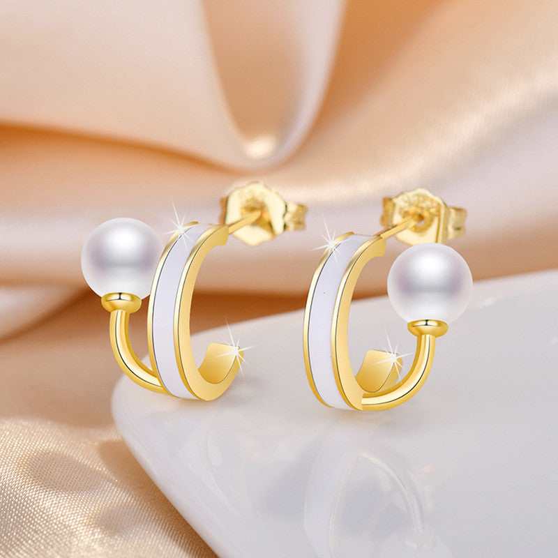 Jewels Galaxy Gold Plated Freshwater Pearl Studded Retro Stud Earrings