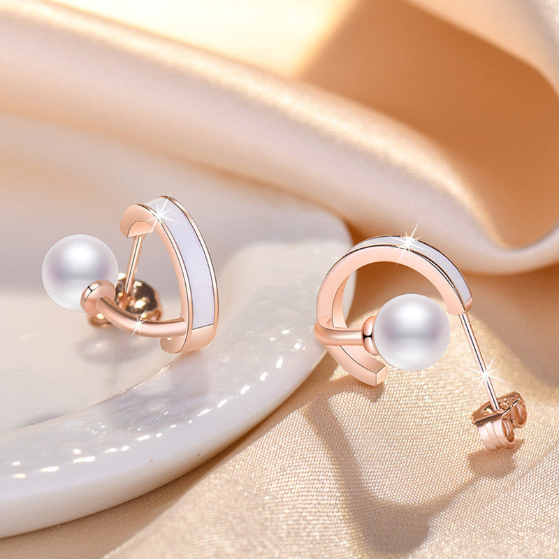 Jewels Galaxy Rose Gold Plated Freshwater Pearl Studded Retro Stud Earrings
