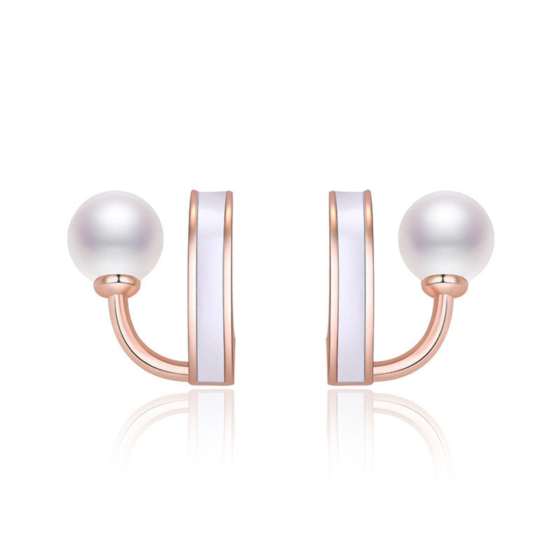 Jewels Galaxy Rose Gold Plated Freshwater Pearl Studded Retro Stud Earrings