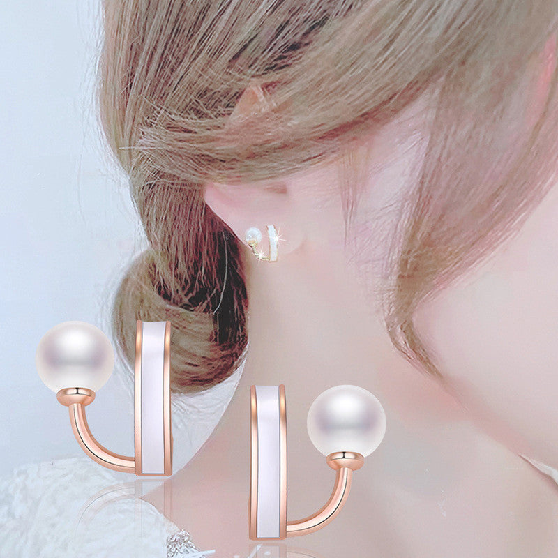 Jewels Galaxy Rose Gold Plated Freshwater Pearl Studded Retro Stud Earrings