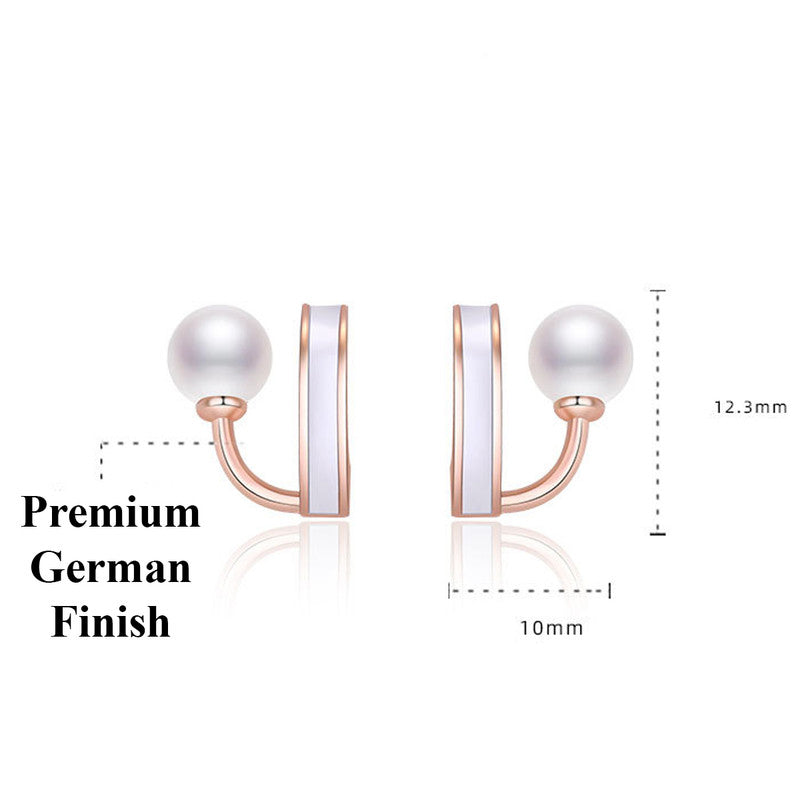 Jewels Galaxy Rose Gold Plated Freshwater Pearl Studded Retro Stud Earrings