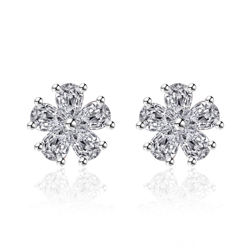 Jewels Galaxy Silver Plated American Diamond Studded Floral Korean Stud Earrings