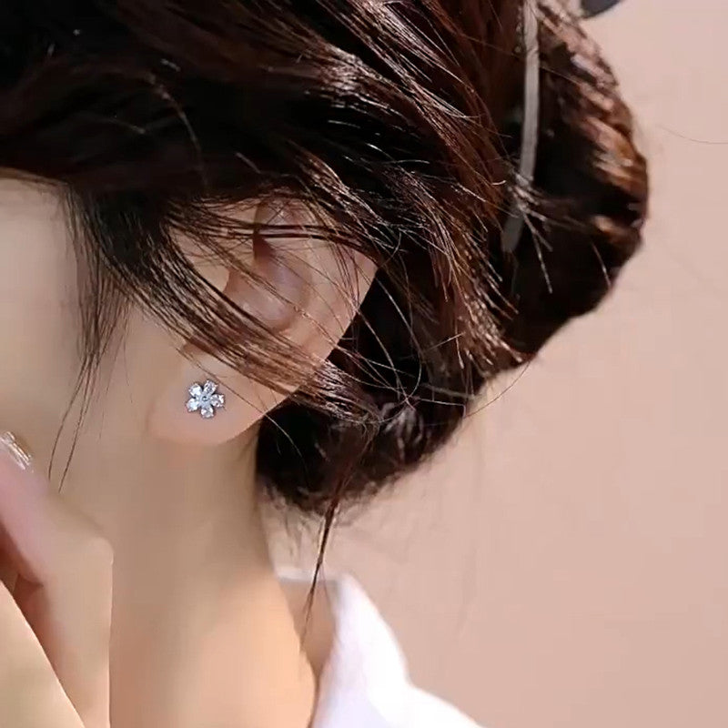 Jewels Galaxy Silver Plated American Diamond Studded Floral Korean Stud Earrings