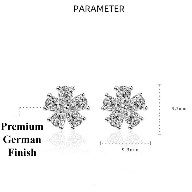 Jewels Galaxy Silver Plated American Diamond Studded Floral Korean Stud Earrings