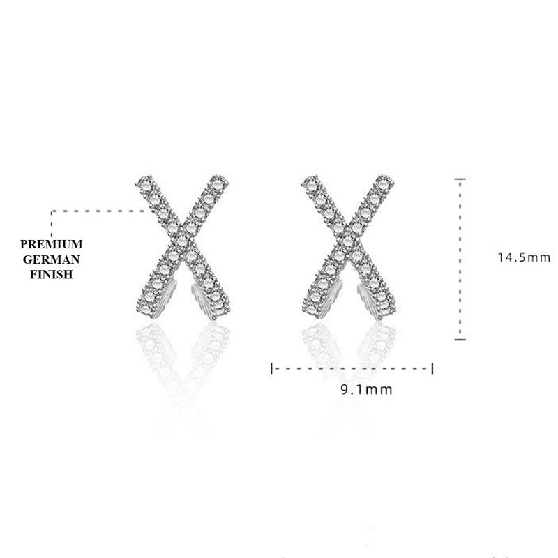 Jewels Galaxy Silver Plated American Diamond Studded Cross Shape Korean Stud Earrings