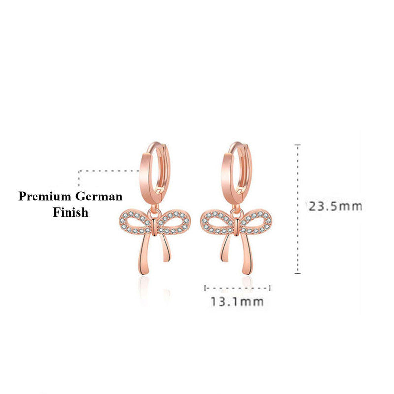 Jewels Galaxy Rose Gold Plated American Diamond Studded Bow-Tie Shape Korean Stud Earrings
