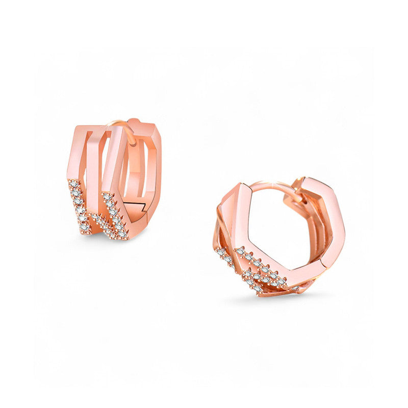 Jewels Galaxy Rose Gold Plated American Diamond Studded Geometric Korean Hoop Earrings